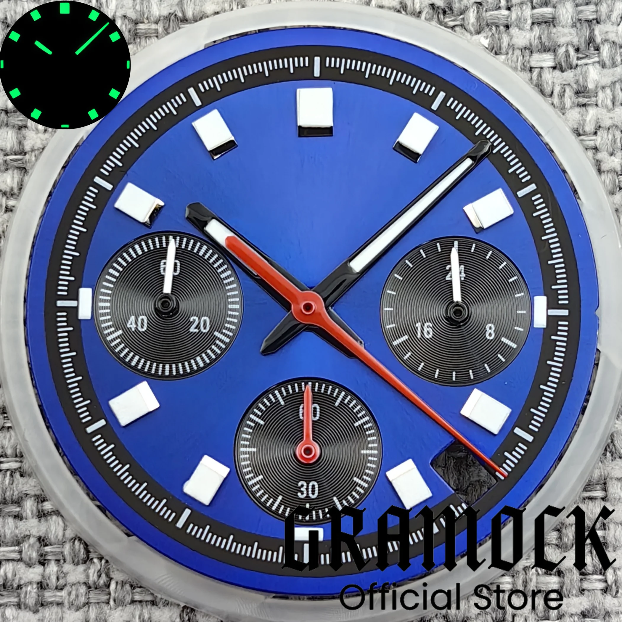 Gramock 29.6mm VK63 Chronograph Panda Watch Dial With 6-pin Hands C3 Luminous Multifunctional Accessory Fit VK63 VK63A Movement