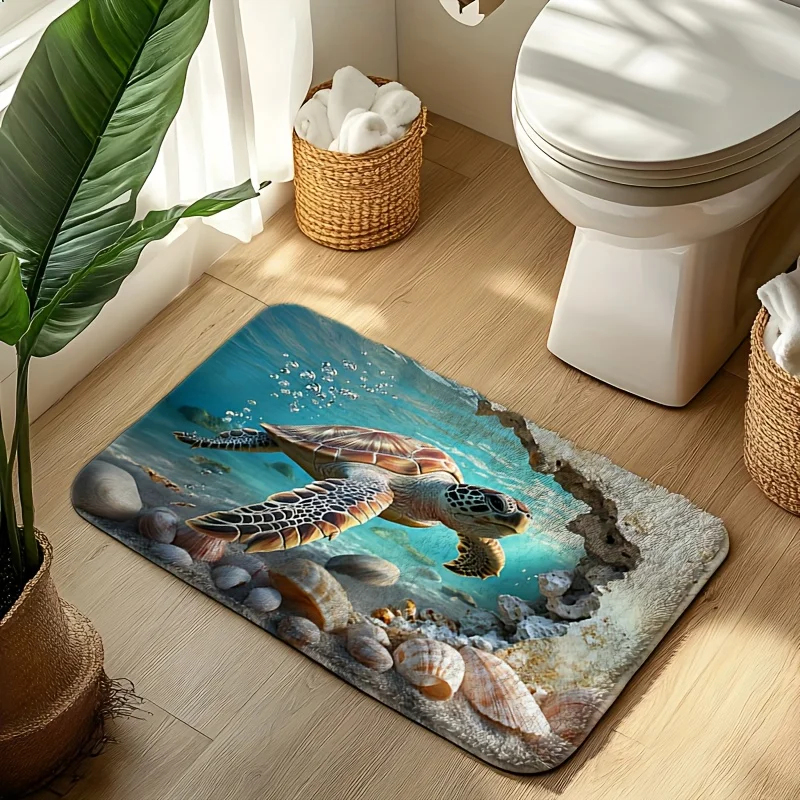 Turtle Breaking Through Wall Bath Mat – Soft Flannel Non-Slip Rug for Bathroom, Kitchen, Bedroom & Office, Fun Home Decor