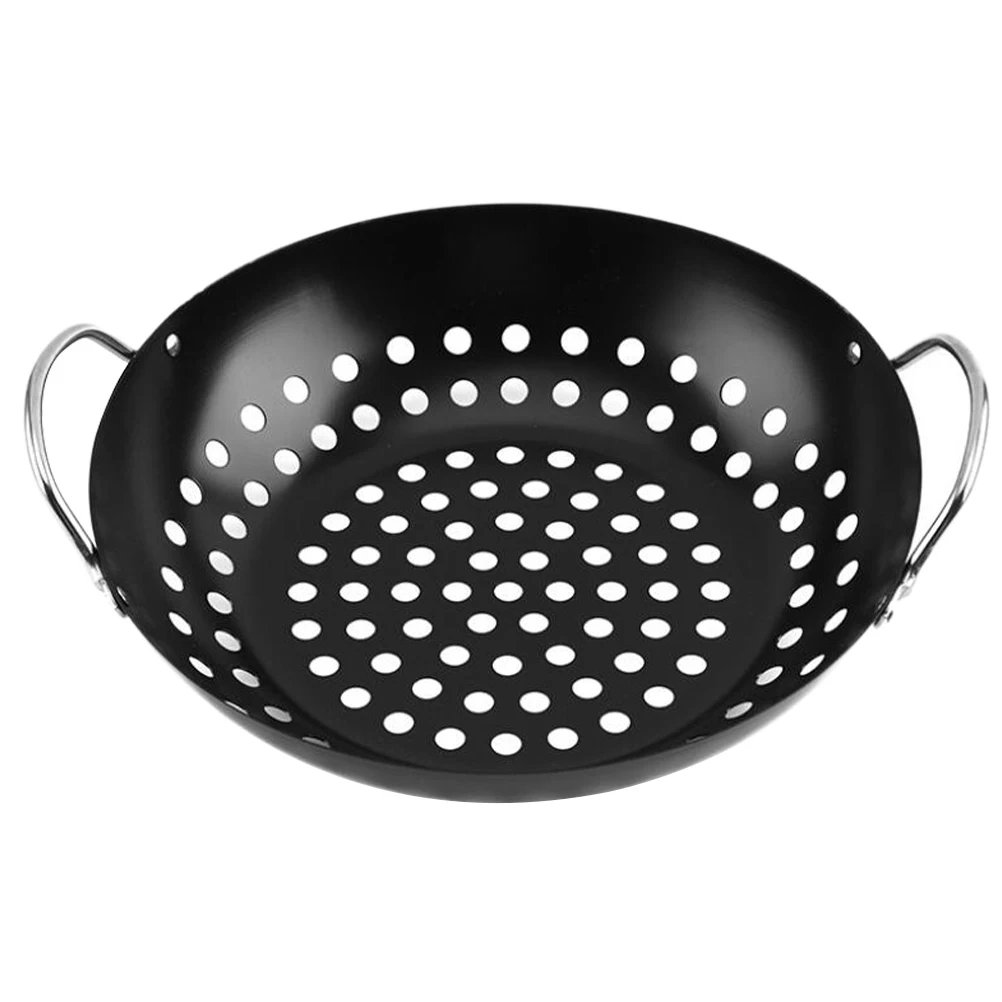 

Non-Stick BBQ Grill with Holes Cast Iron Griddle Outdoor Indoor Barbecue Reusable Cooking Pan Vegetables Seafood for Shrimp
