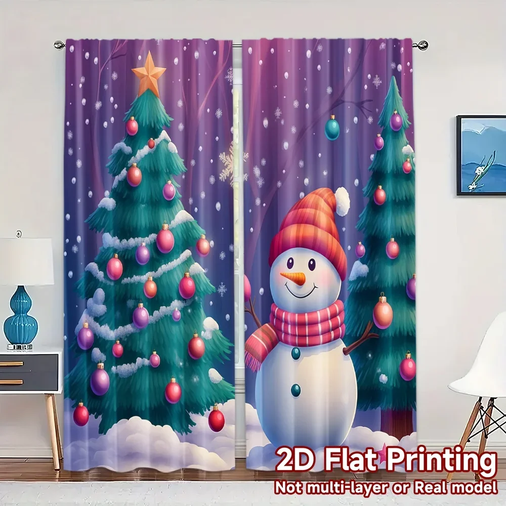 2pcs,Curtains Cute Snowmen Christmas Trees Ornaments (3) Modern Contemporary Curtains Versatile Polyester Fabric Curtains