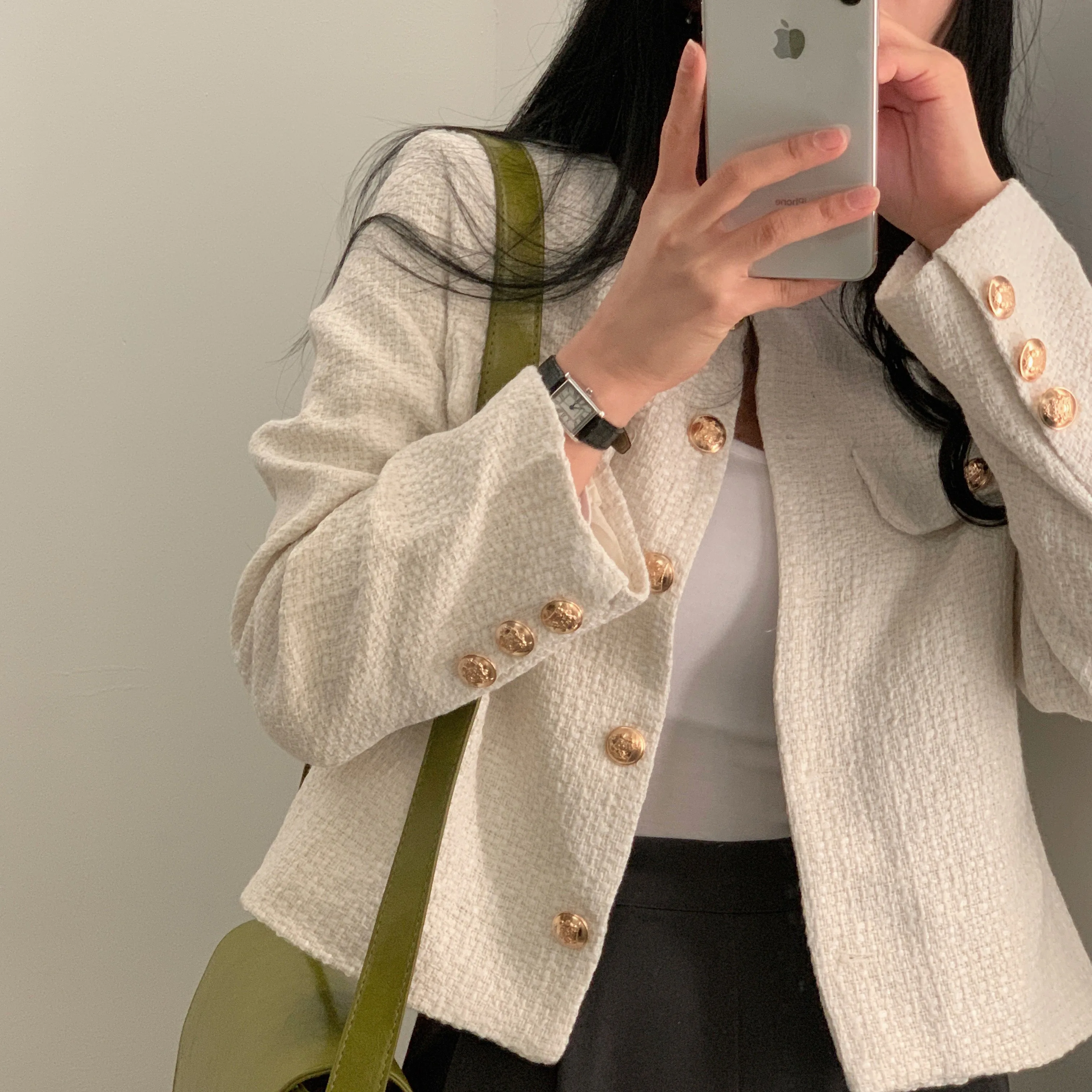 

Fashion High-end Gold Button Short Slim Coats Women Jacket 2025 Autumn Winter Wool Tweed Coat Solid Korean Temperament Tops