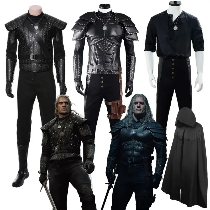 Geralt of Rivia Cosplay Fantasia Costume Leather Jacket for Adult Man Uniform Top Pants Belt Outfit Halloween Carnival Costumes