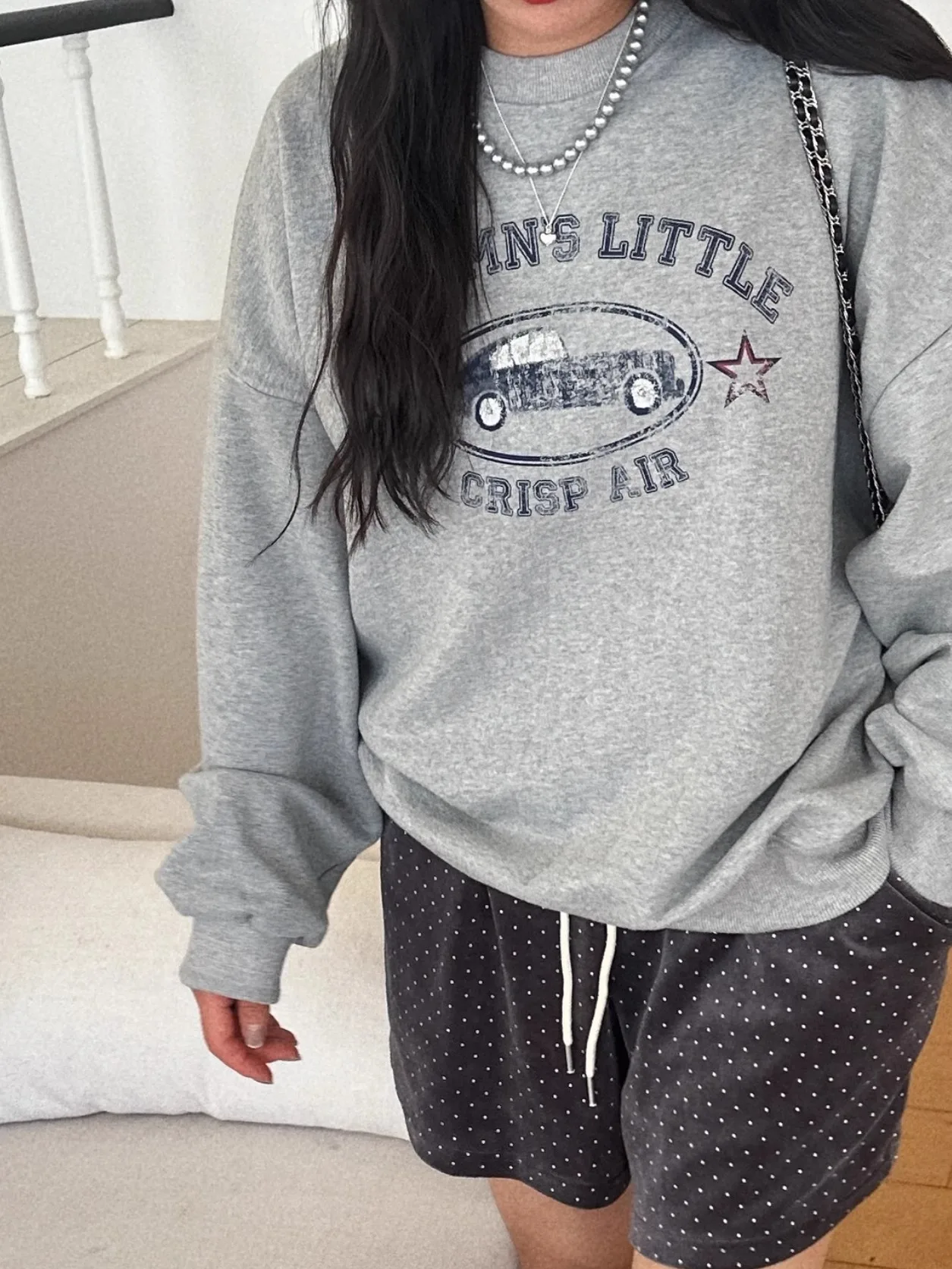 เสื้อฮู้ดผู้หญิงสไตล์เกาหลี แขนยาว คอกลม พิมพ์ลายรถสไตล์อเมริกันย้อนยุค สวมใส่สบาย