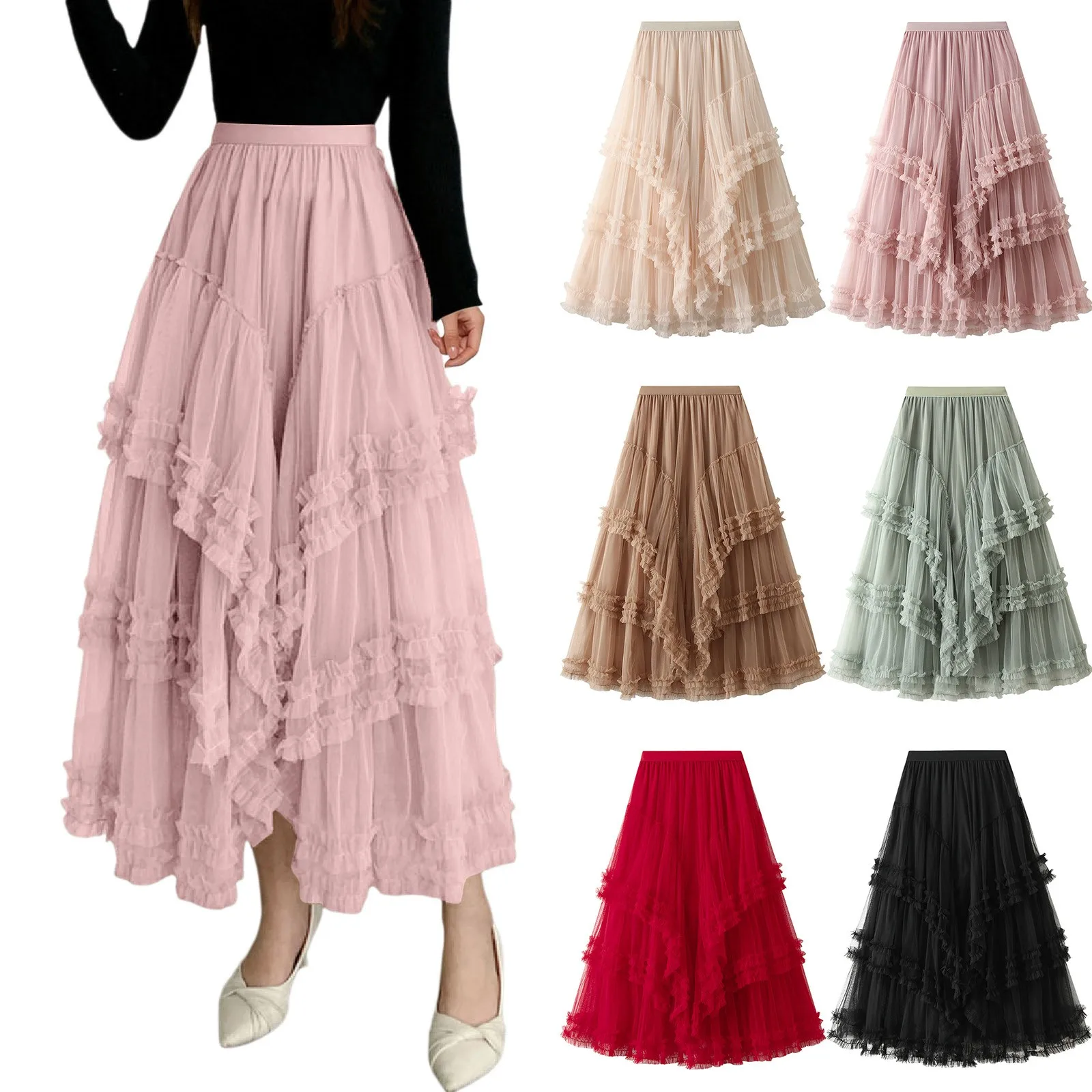 Daybed Skirt Women's A Line Tulle Party Dinner Tutu Skirt Brown Stretchy High Waisted Flared Skirt Women's Tennis Skirts