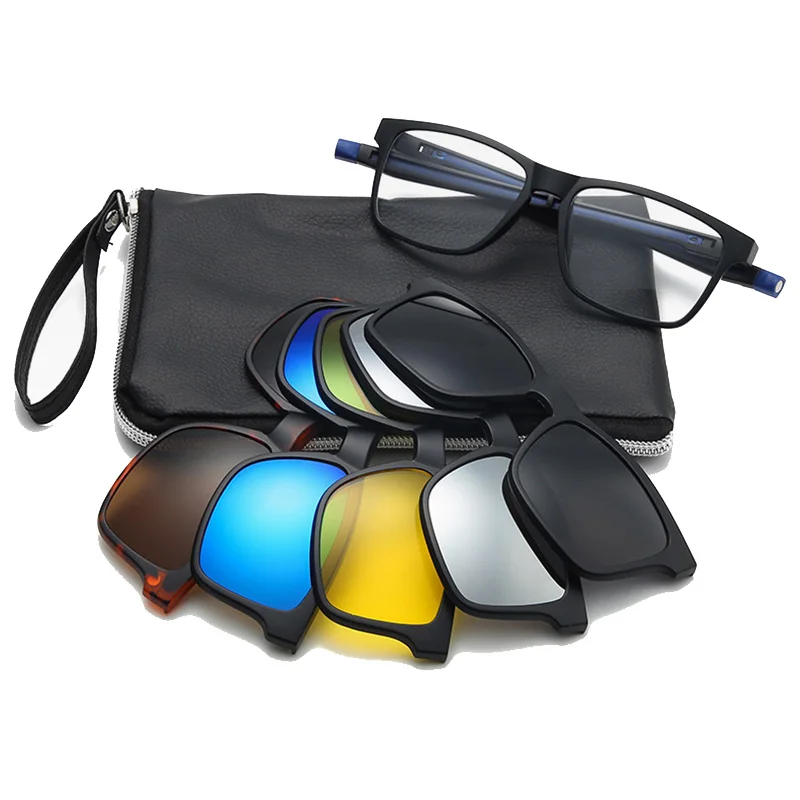 Lunettes de soleil TR Clips noires polarisées à vision nocturne, lunettes de lecture magnétiques carrées, lunettes de soleil à aimant à suspendre au cou, extensibles
