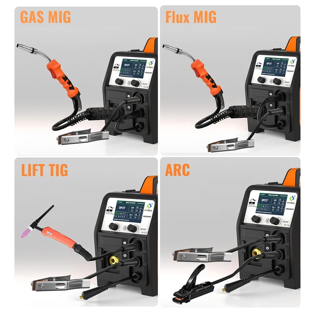 HITBOX MIG Welding Machine HIM250 DPP Double pulse Welding Aluminum 180A MIG Gas/Gasless /MMA/Lift TIG IGBT Inverter Welders