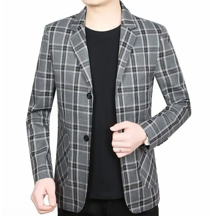 Casual men's coat slim fit plaid suit