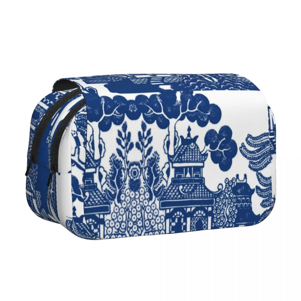 Blue Willow Chinoiserie Pencil Cases Pen Holder Hard Shell Leather Big Capacity Pen Box Pencil Bag for Boy Girl School