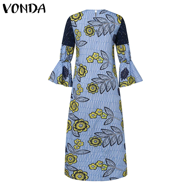 Plus Size VONDA Bohemian Vestidos Women Casual Flared Long Sleeve Maxi Dress Round Neck Loose Print Sundress Ruffles Long Robes image 5