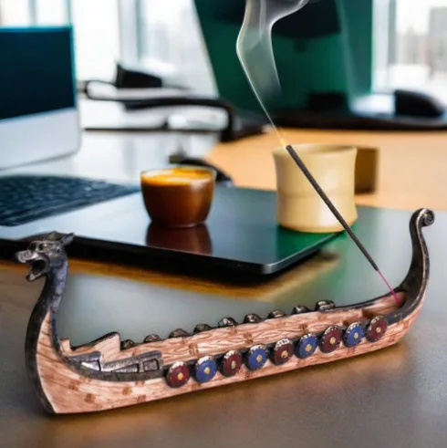 Vintage Viking Ship Resin Sculpture Craft, Exquisite Home Decor Ornament, Resin Viking Ship Aroma Diffuser Decorative Figurines