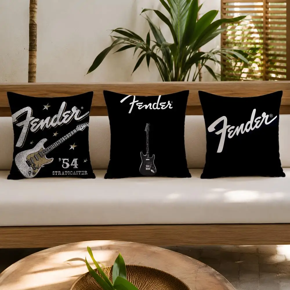 Fahsion Guitar F-Fenders Cushion Cover Double-Sided Plush Sofa Cushion Covers Organic Breathable Invisible Zipper