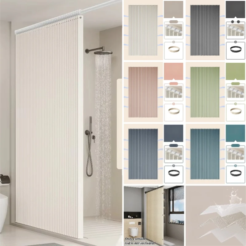 Magnetic Shower Curtain Pleated Folding Accordion Door Closet Room Divider Curtain Bathroom Dry Wet Separation Waterproof