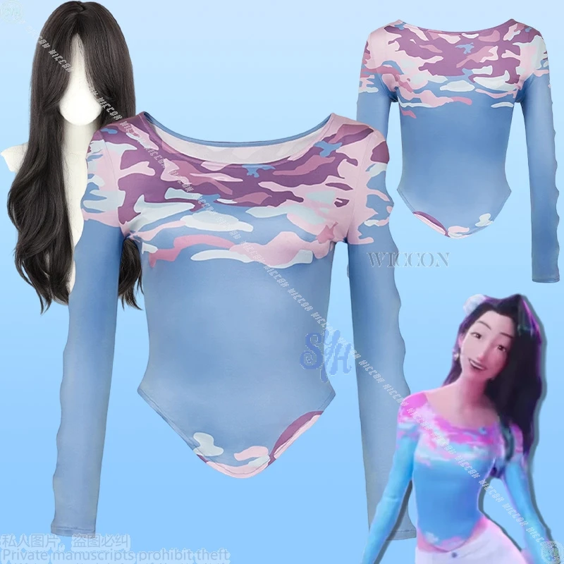 Huntrix Senior Celine Cosplay Kpop Demon Anime disfraz Sexy estampado Yoga elástico manga larga hueco Top pelucas largas Halloween