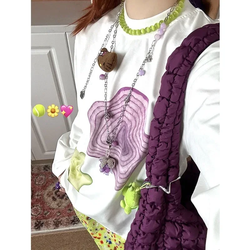 Japanese Harajuku O Neck Long Sleeve Spring All Match Shirts High Street Punk Cute Personality Print Tops Y2k 2000s Clothes