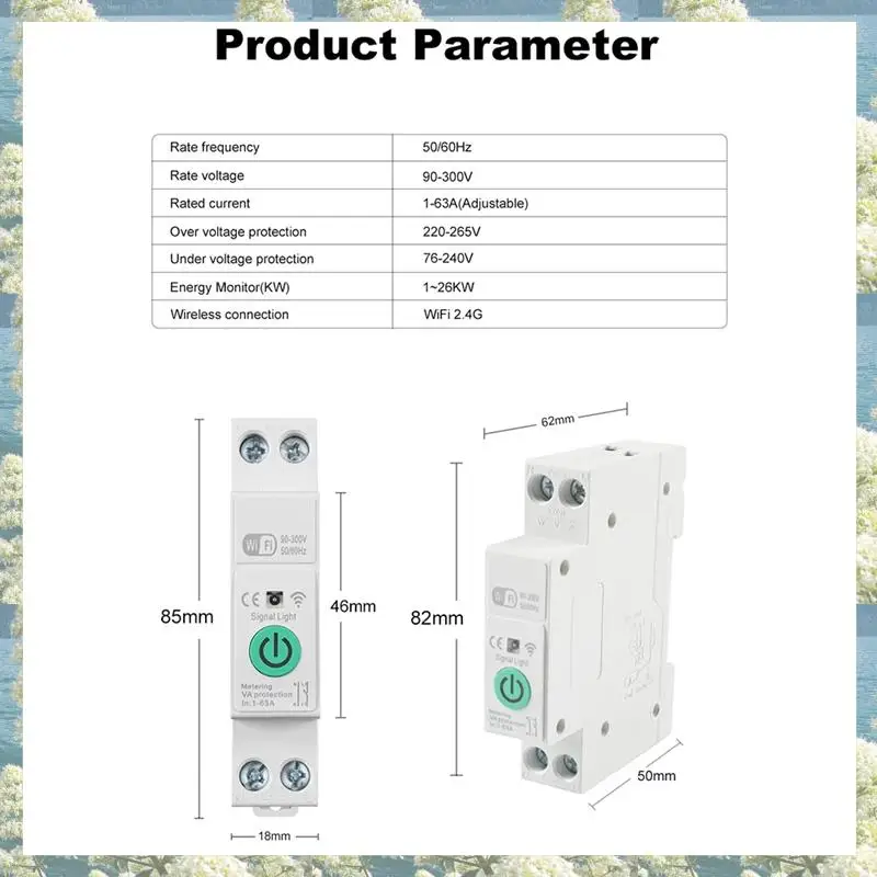 ใหม่-Wifi เบรกเกอร์อัจฉริยะป้องกันความร้อนเซอร์กิตเบรกเกอร์จับเวลาเสียงโทรศัพท์มือถือควบคุม 1-63A พร้อมมิเตอร์
