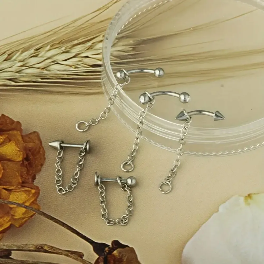 Y2K 1 Uds. Anillos de labio de acero inoxidable Punk estilo remache tachuelas de labio de circonia sintética con cadenas extraíbles joyería para Piercing Facial