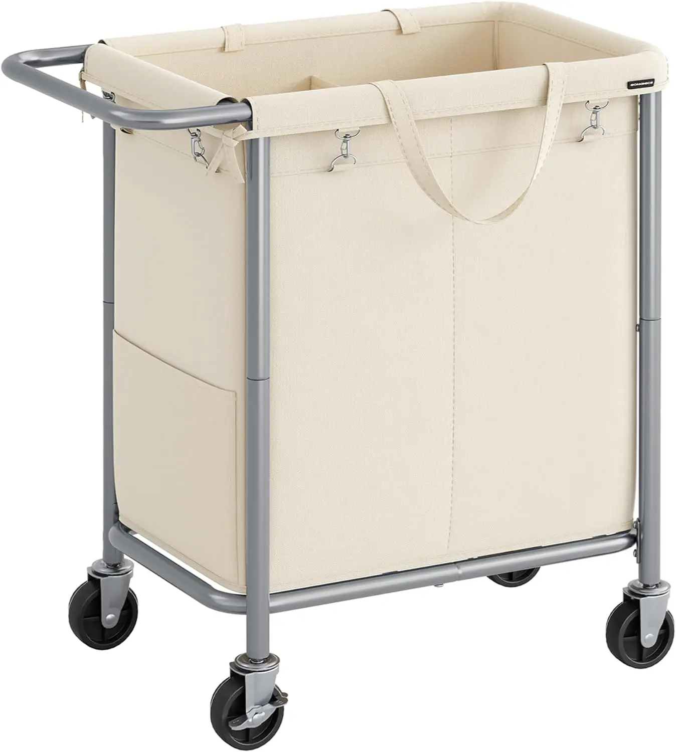 

2-Section Rolling Laundry Hamper with Wheels, Removable Liner, 37 Gallons Capacity, Cream White