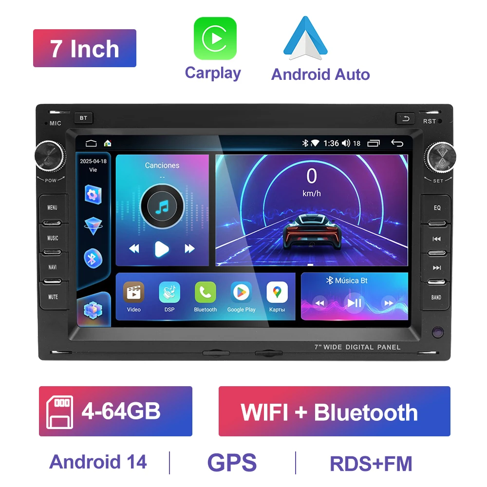 GEARELEC 2 Din Autoradio Android 14 7 Zoll Carplay für Volkswagen VW Passat B5 MK4 MK5 Golf 4 Polo Bora T5 Auto-Multimedia-Player WiFi Bluetooth GPS mit Canbus