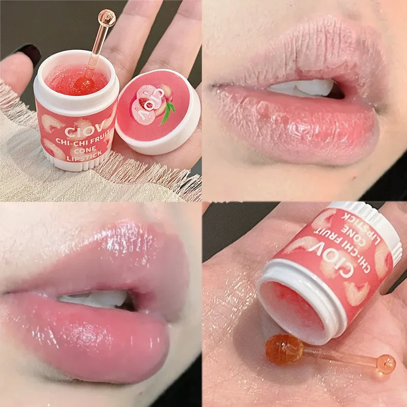 1/3Pcs Strawberry Ice Cream Lip Masks Moisturizing Fruit Jelly Fade Lip Lines Honey Peach Lip Balm Set Repair Lips Care Comestic