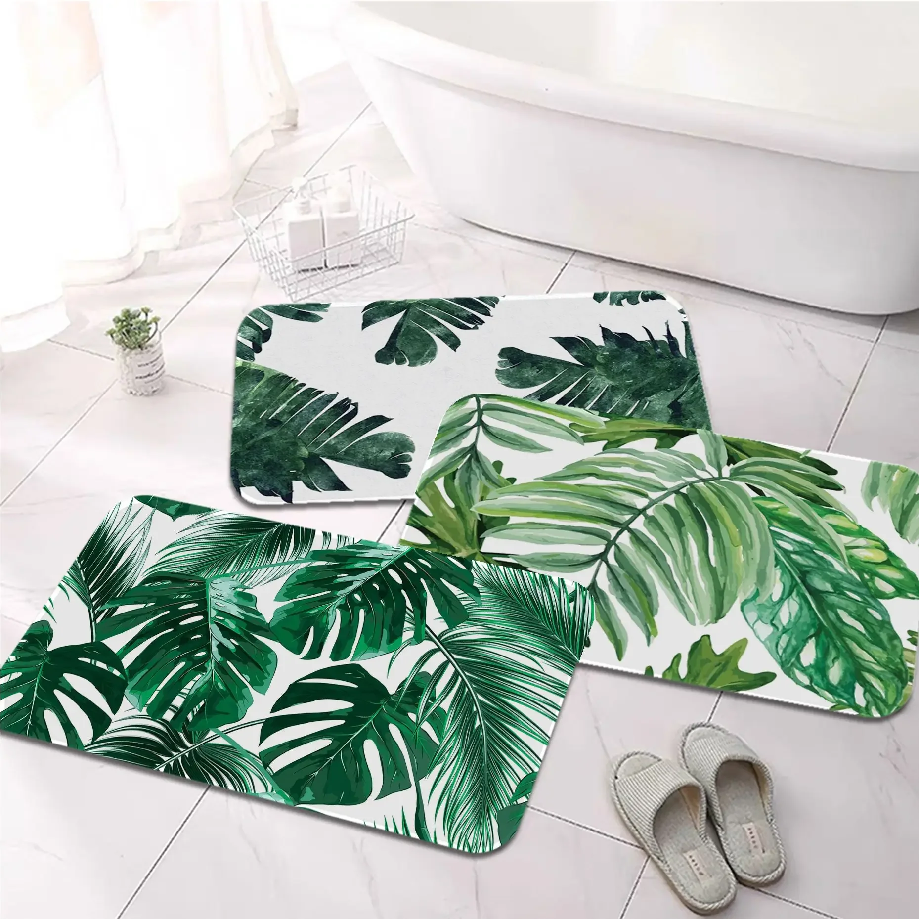 Tropical Palm Leaf Cactus Monstera Decoration Kitchen Door Mats 50x80 Velvet Carpet Doormat Indoor Floor Bathroom Anti-Slip Rug