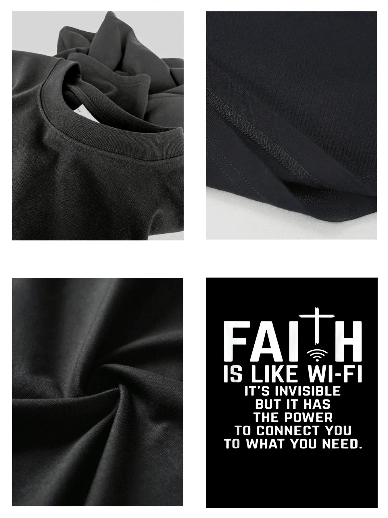 

Faith Like Wi-Fi Graphic Mens Cotton T-Shirt Casual Religious Print Tee