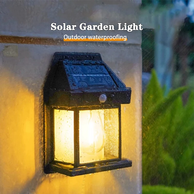 Solar LED Tungsten Filament Lamp Outdoor IP65 Waterproof Human Body Sensing Wall Lamp Garden Porch Courtyard Decoration Lighting - Image 3