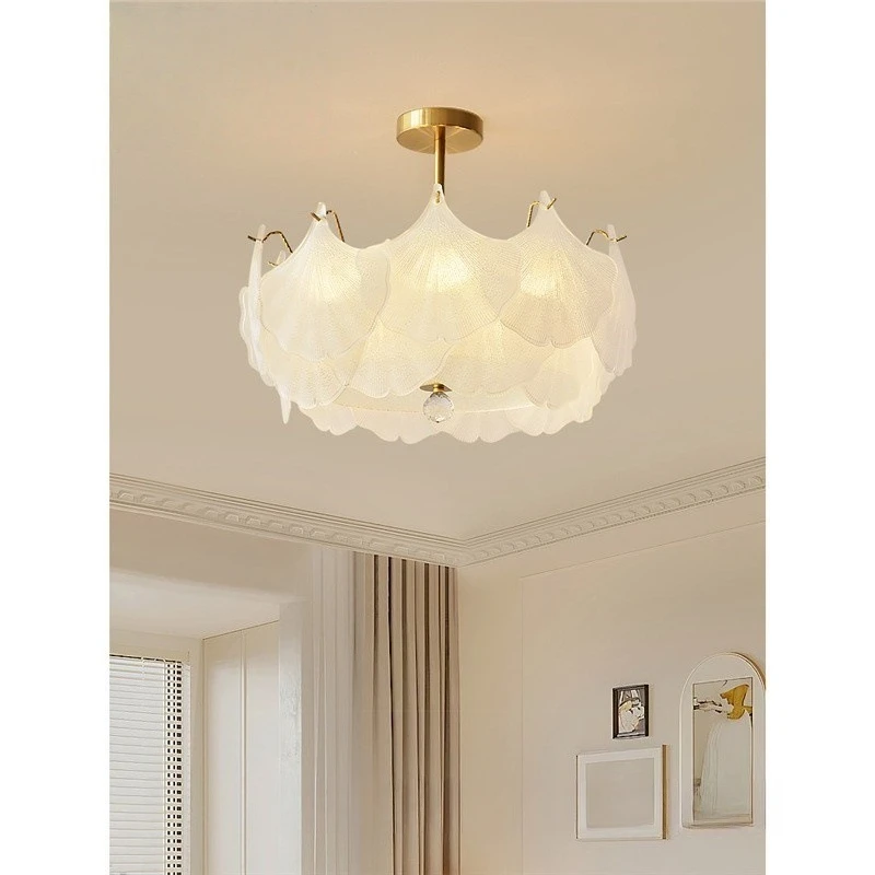 

French light luxury ginkgo glass ceiling lamp modern simple living room cream style warm bedroom dining room decoration