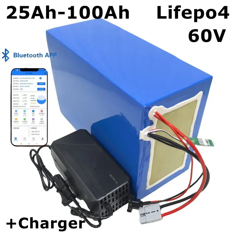 

100Ah 60V 60Ah 80Ah 30Ah 60V 40Ah 150Ah 120Ah lifepo4 Lithium battery with Bluetooth APP BMS for Scooter boat