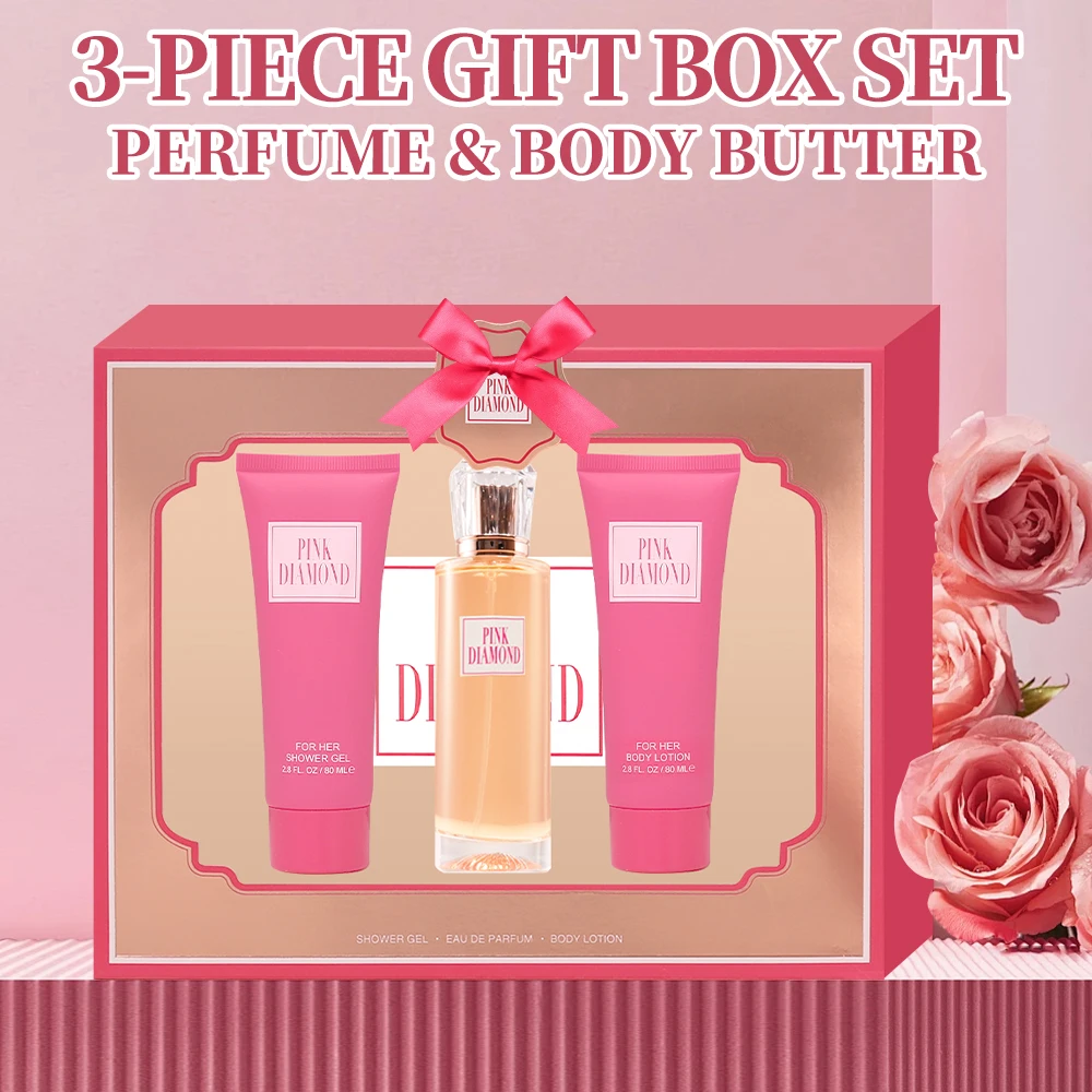 1.7fl.oz EDP 2.8fl.oz Shower Gel 2.8fl.oz Body Lotion Women's 3pcs Set  PINK DIAMOND