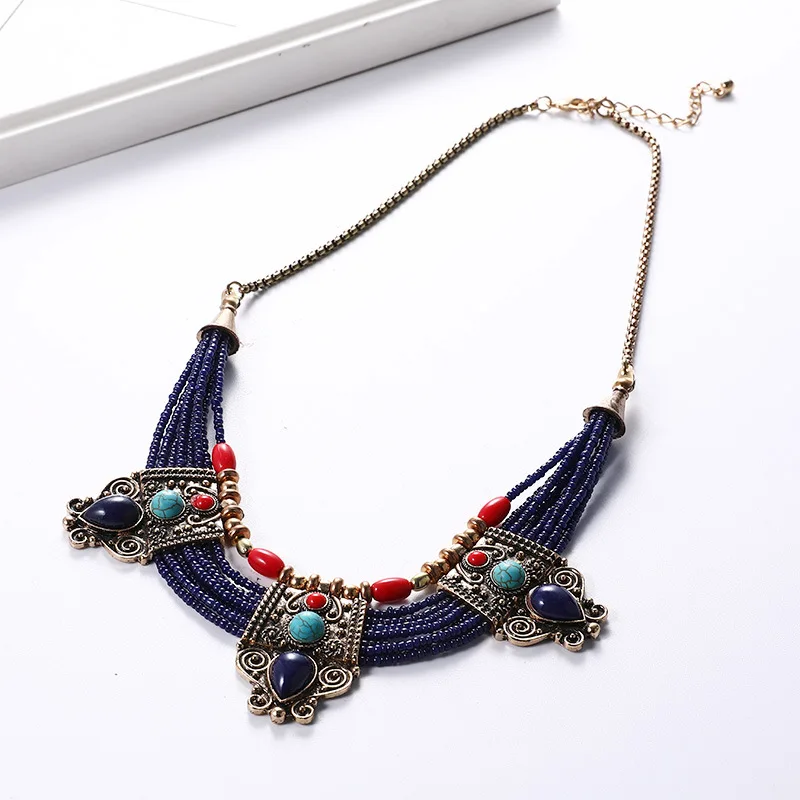 Trendy Ethnic Beads Stone Handwork Choker Necklace For Women Vintage Bohemian Boho Maxi Chunky Pendant Necklace Jewelry 2022 New