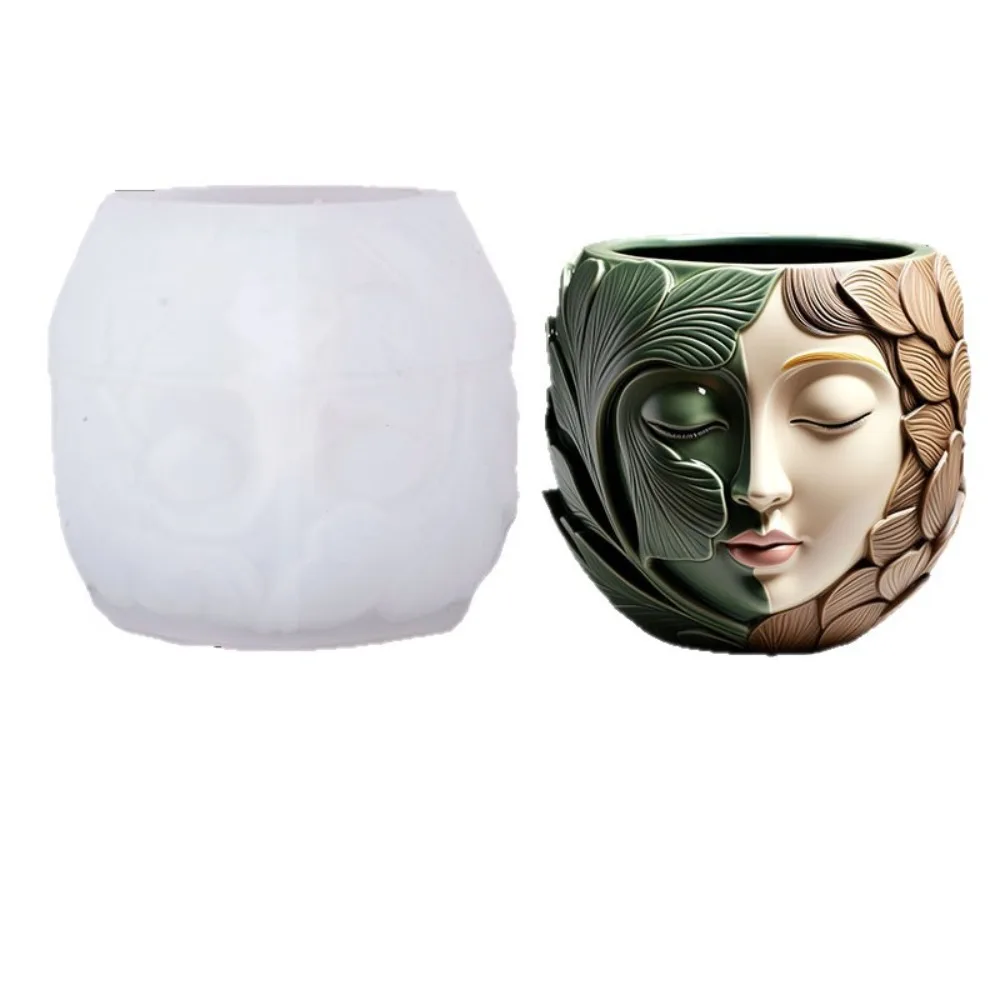 両面リーフスピリットキャンドルカップシリコンモールド DIY コンクリート石膏キャンドルジャー植木鉢エポキシ樹脂モールド家の装飾
