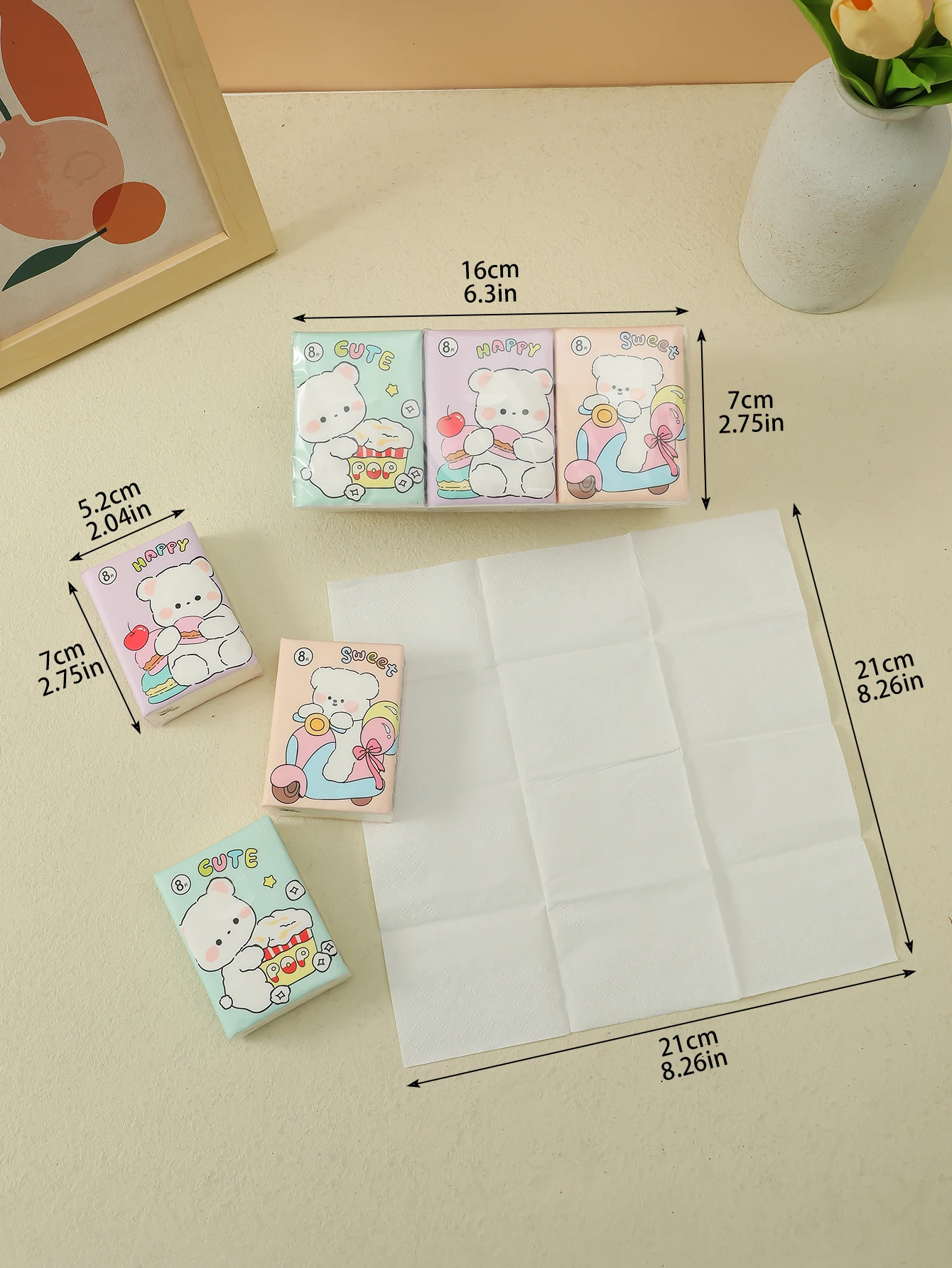 9 unids/pack Good Time Design coloridos dibujos animados originales pulpa de madera toallas de papel de bolsillo para uso de limpieza diaria