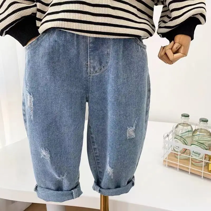 

Boys' ripped jeans thin Korean version children's fashionable and cool soft casual pants spring and autumn