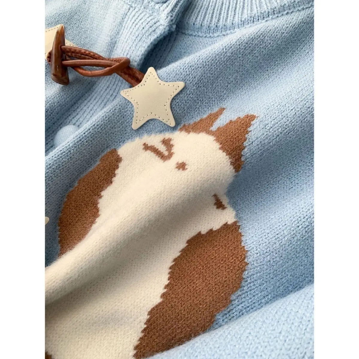 Japanese Sweet College Girls Bull Horn Cardigan Coats Loose Oversized Sweater Jacket Cute Star Cat Jacquard Sweater Cartoon Tops