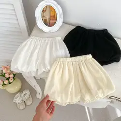 2024 New Girl Baby Summer Solid Thin Puff Shorts Boy Children Loose Breathable Cotton Mini Pants Kid All-match Short Trousers