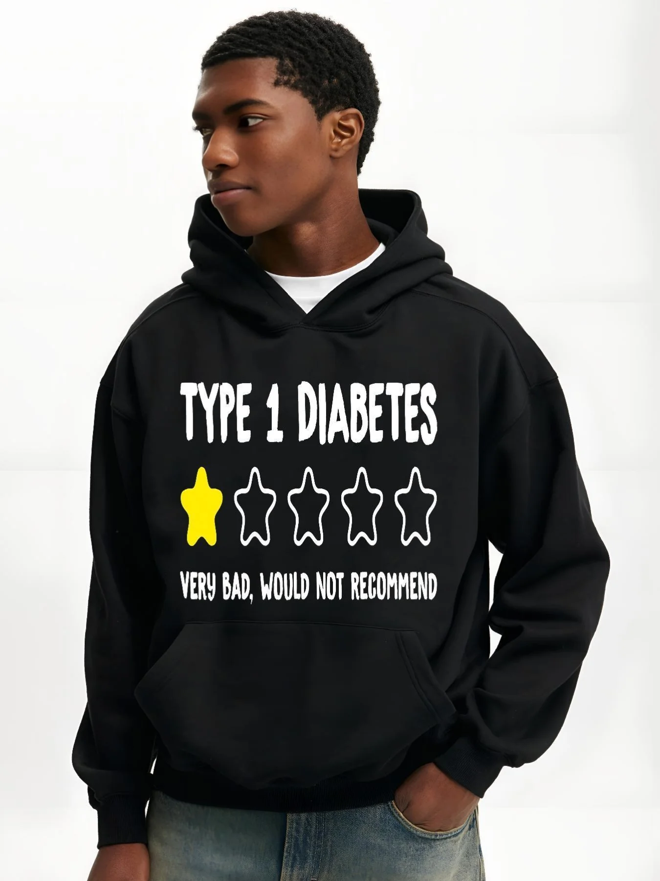 

Мужская толстовка с капюшоном с рисунком T1D для диабета типа 1, забавная, с рейтинг одной звезды — мягкая дышащая, легкая растяжка