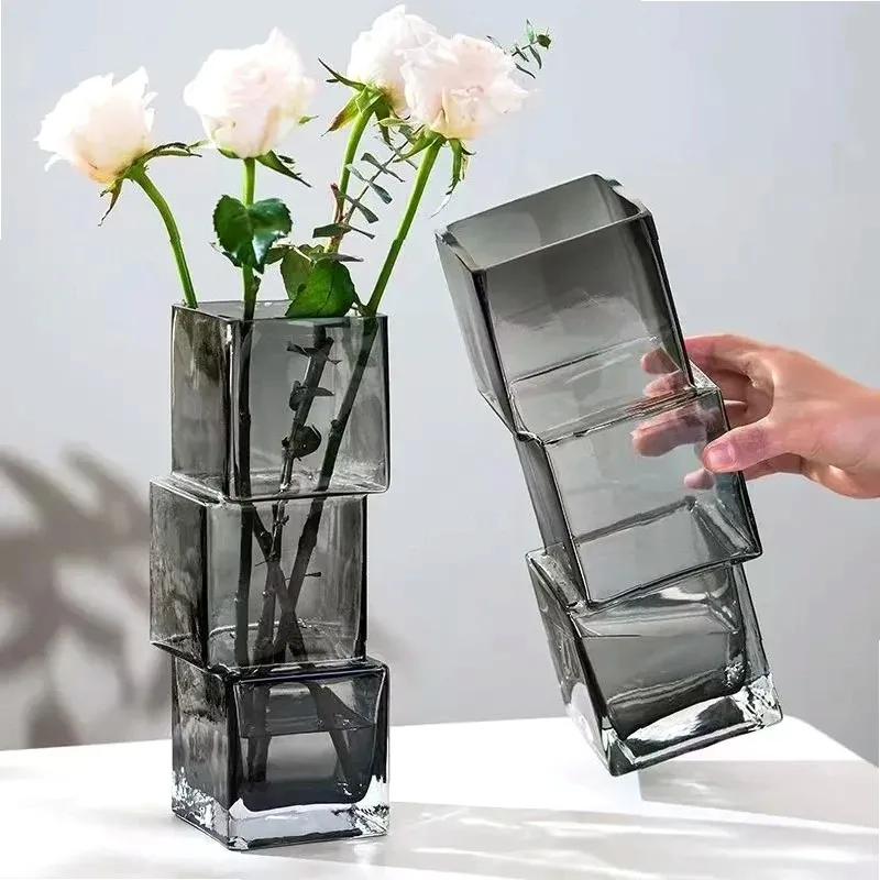 27cm 30cm Irregular Vase Glass Transparent Advanced Water Sensitive Flowers Arrangement Living Room Table Decoration Ornaments