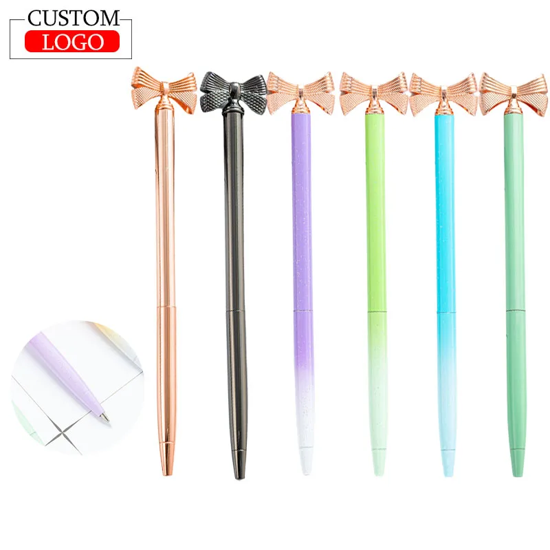 

10pcs LOGO Bow Cartoon Ballpoint Pen Office Students Custom LOGO with A Pen with A Name Advertising Gift Metal Ballpoint Pens.