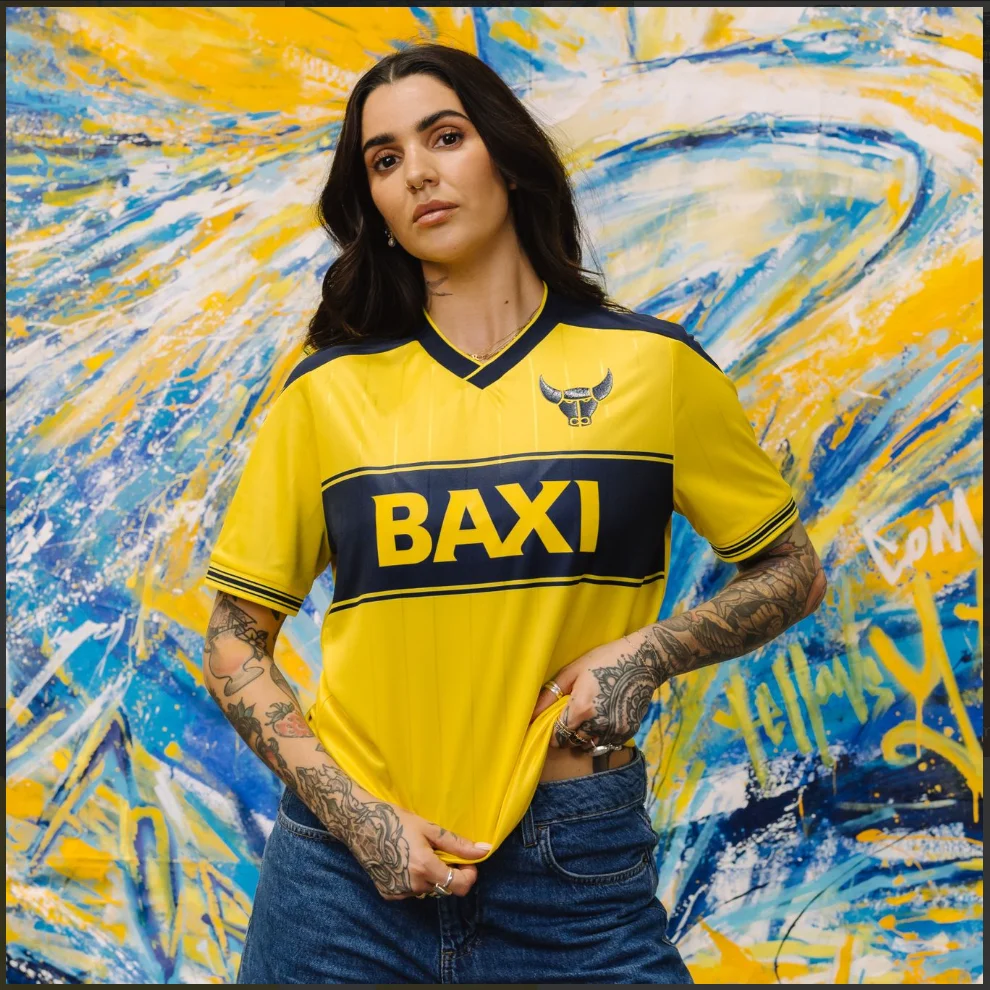 New Oxford United Football Jersey Men Soccer Shirt Yellow Blue Stripe Bull Head Print Unisex Summer Sportswear Training Tee Top