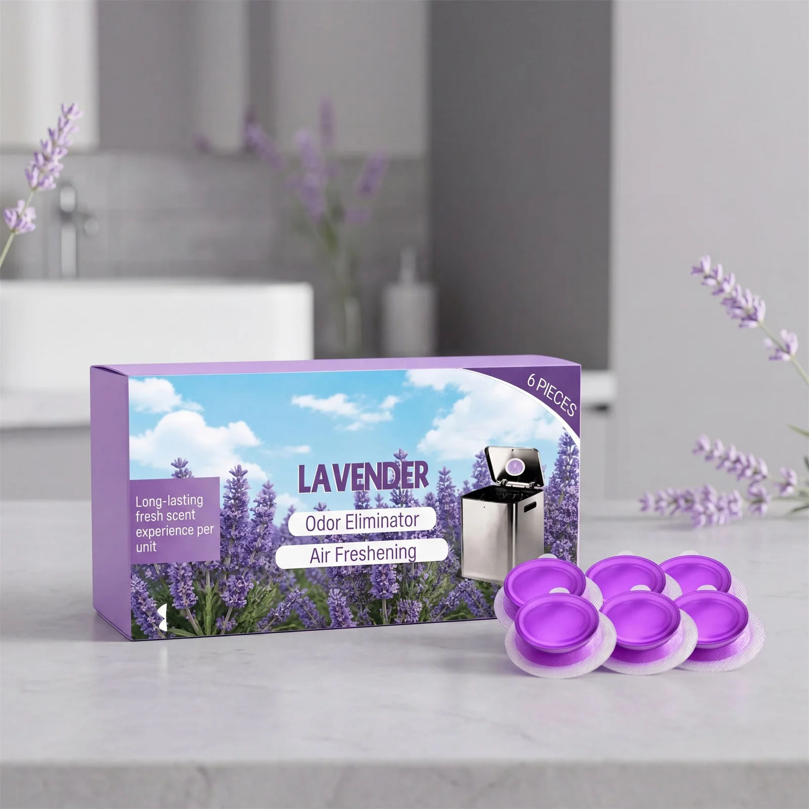 Trash Can Deodorizer Lavender Scent, Long‑Lasting Fragrance, Easy Placement, Universal Odor Remover for Multiple Scenes
