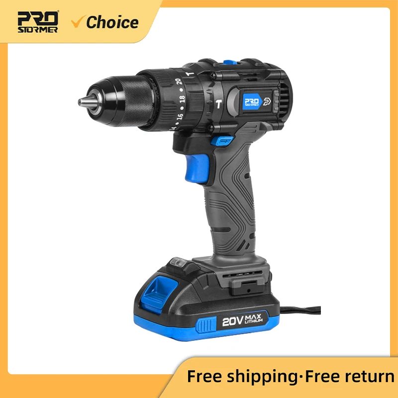 60NM Brushless Hammer Drill Impact Cordless Electric Screwdriver 3 Function 20V Steel / Wood / Masonry Tool By PROSTORMER