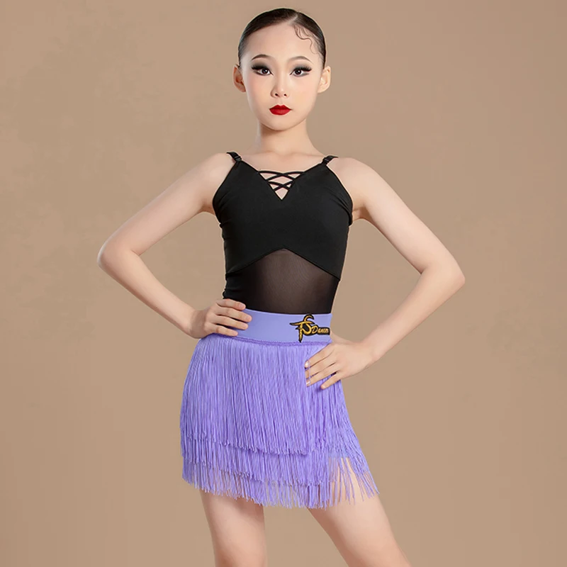 2024 New Latin Dance Performance Dress For Girls Black Tops Tassels Skirts Practice Clothes Chacha Rumba Latin Clothes DN18147