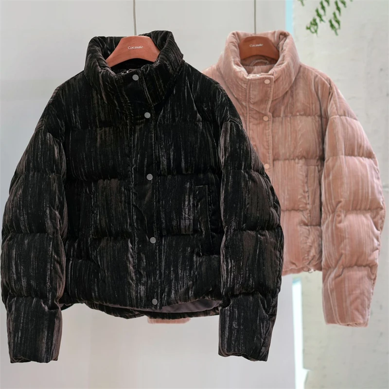 

Winter New Women's Stand Collar Velvet Thick Warm Duck down Coat High Quality Fashion Slim Fit Short Length Windproof Outerwear