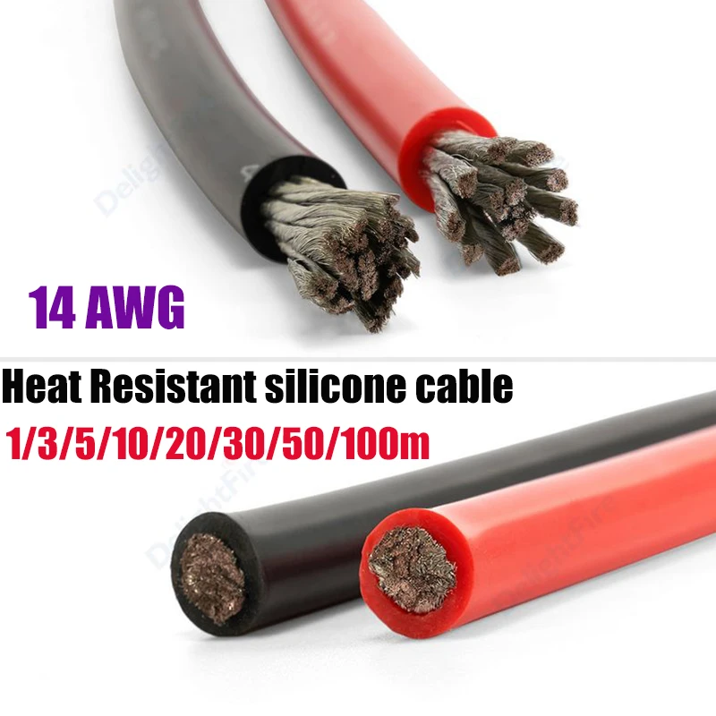 14awg 20a 2mm2 fio de silicone resistente ao calor vermelho preto 20m 30m 50m 100m para bateria de carro automático iluminação led solar gerador de carros rc