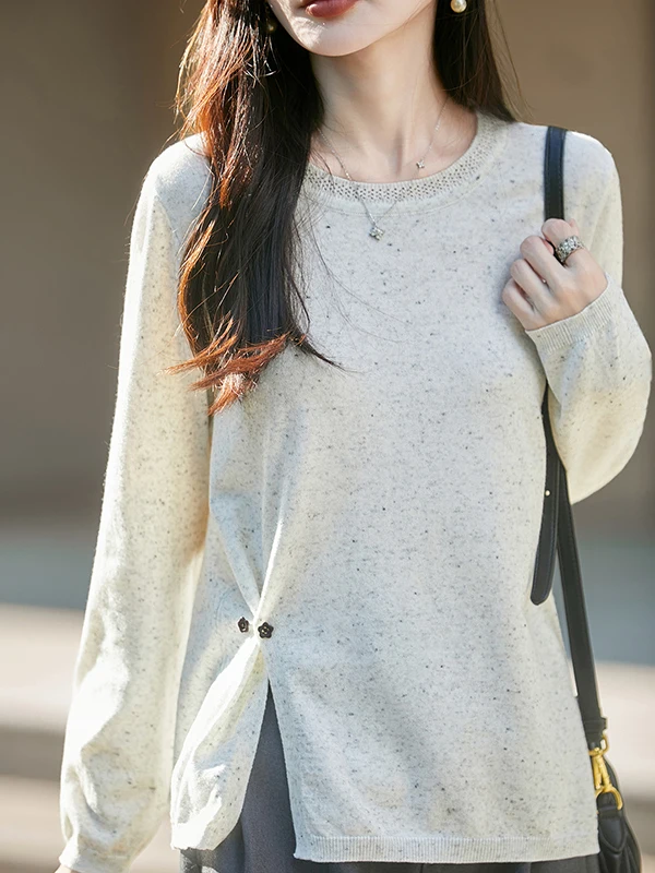 Unique Beautiful Long Sleeve round Neck Knitted Shirt Autumn 2026 New plus Size Women's Bright Sequin Base Top Belly Covering...