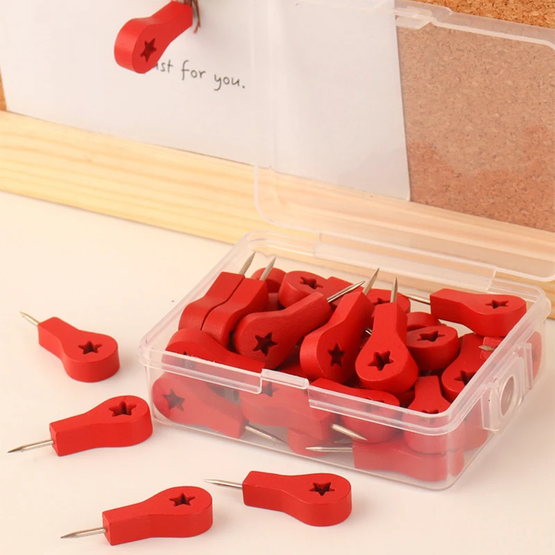 Boxed 35 Wooden Red Landmark Push Pins Creative Bulletin Board Message Board Photo Wall I-shaped Pins Push Pins