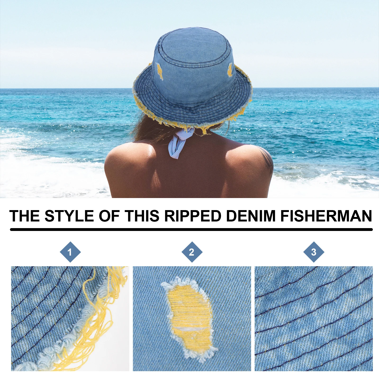 

Denim Fisherman Bucket Cap Lightweight Breathable M 56 58cm Sun Denim Fisherman Cap Protection Fashion Summer