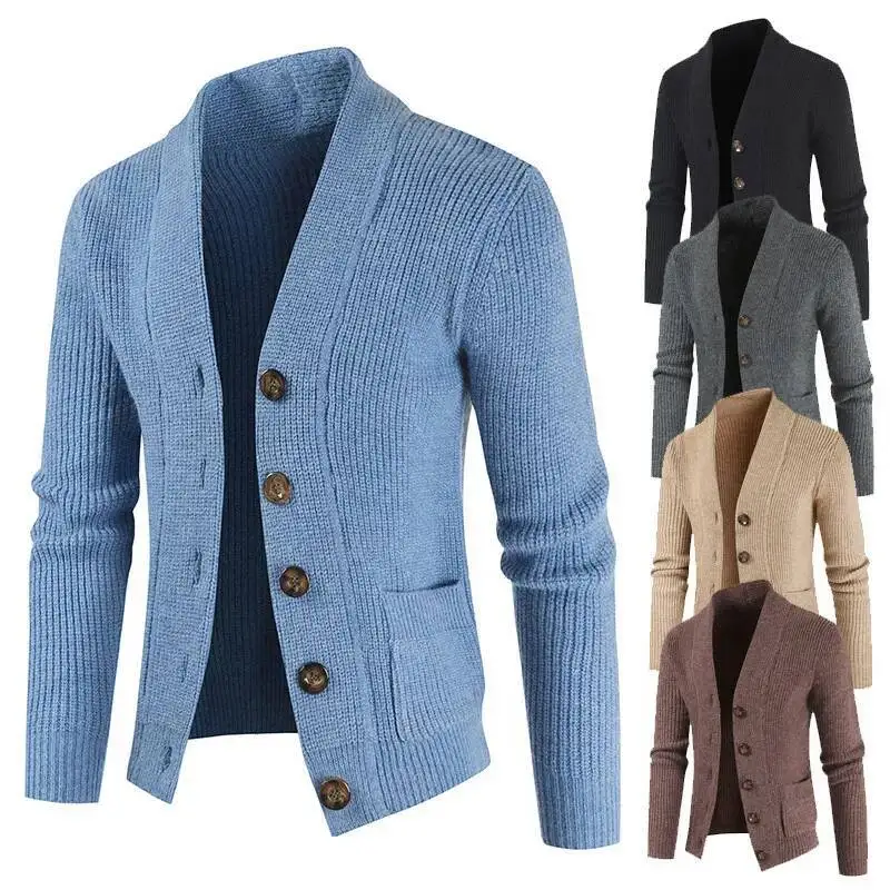 

2025 New Winter Men Warm Casual Sweaters Cardigan Mens Loose Open Front Long Sleeve Solid Color Knitted Sweater