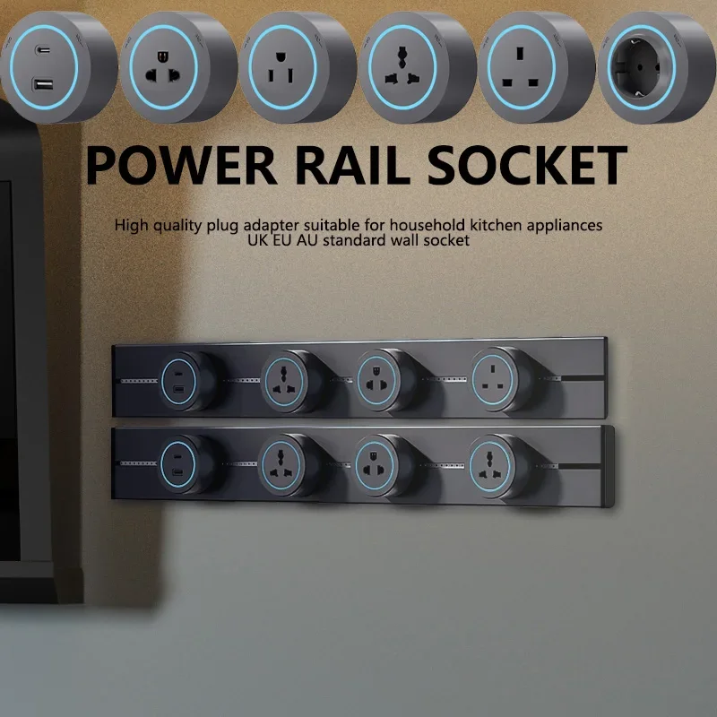 

40 см 50 см Трековая розетка Настенная силовая рейка Подвижные розетки Высококачественная мощность бытовой техники 8000 Вт Стандартные порты USB типа c в ЕС, США