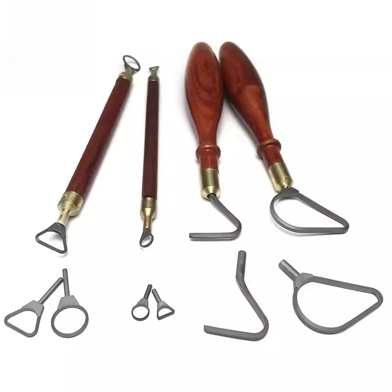 4pcs Set Wooden Handle Tungsten Steel Ceramic Trimming Knife Carbide Ring Strip Knife DIY Pottery Texture Carving Scraper Tool